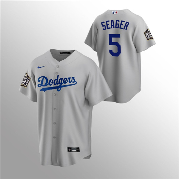 Men's Los Angeles Dodgers #5 Corey Seager Grey 2020 World Series Bound stitched MLB Jersey Men's Los Angeles Dodgers #5 Corey Seager Grey 2020 World Series Bound stitched MLB Jersey